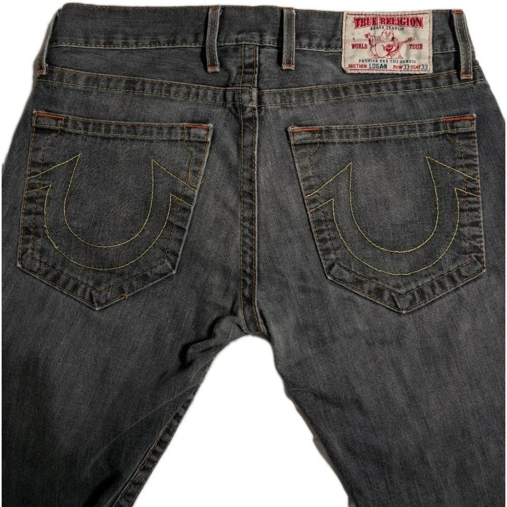 True Religion Logan Jeans Mens 38x33‎ Gray Wash Bootcut Made USA Buddha